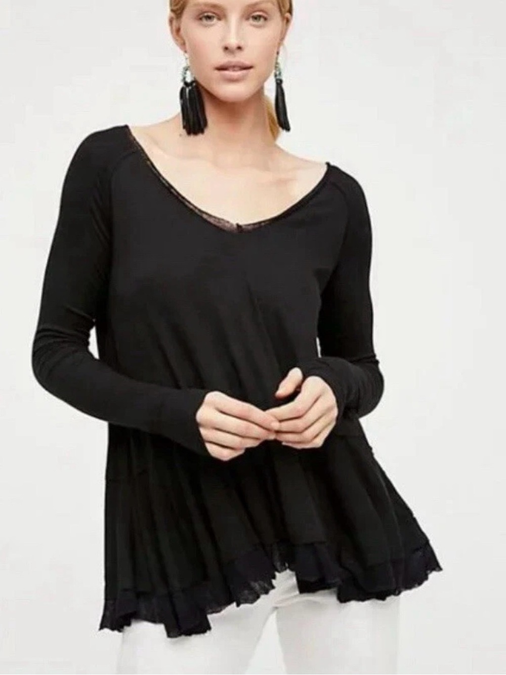 Free People We The Free Tangerine Trapeze V-Neck Ruffle Top -Small NWOT